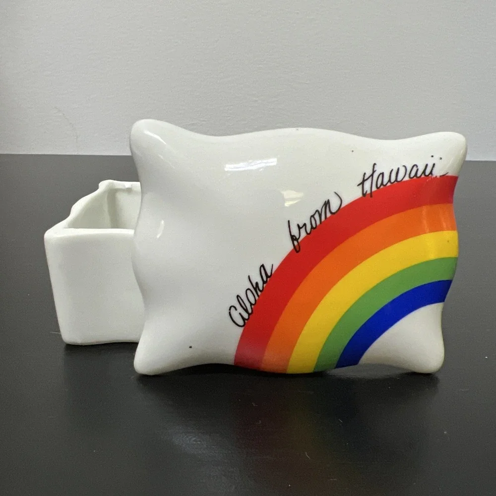 Vintage 70's Rainbow Porcelain Square Trinket Box Made in‎ Taiwan